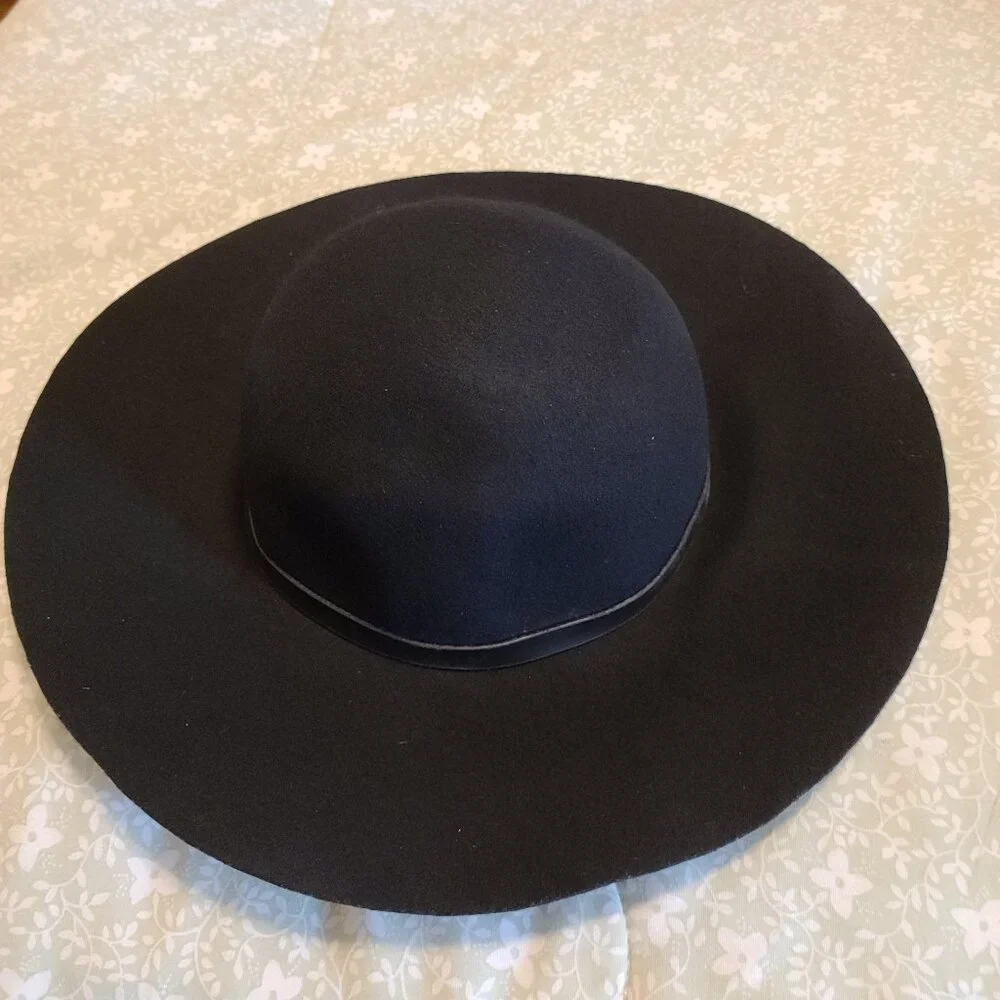 D & Y ACCESSORIES WIDE BRIM BOHO HIPPIE FLOPPY HAT IN BLACK 100% WOOL
